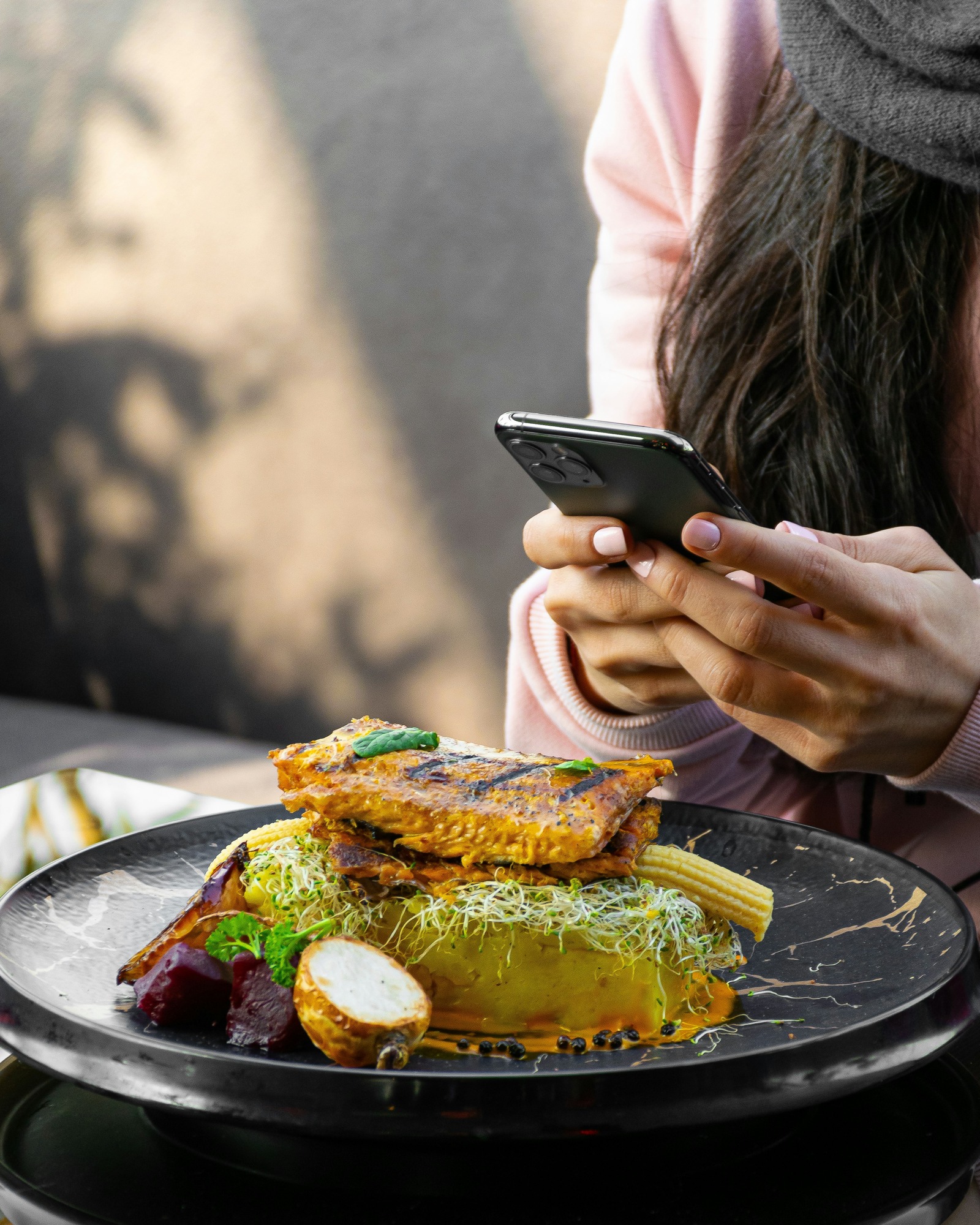 A plated meal photographed from above with ingredients visible.
